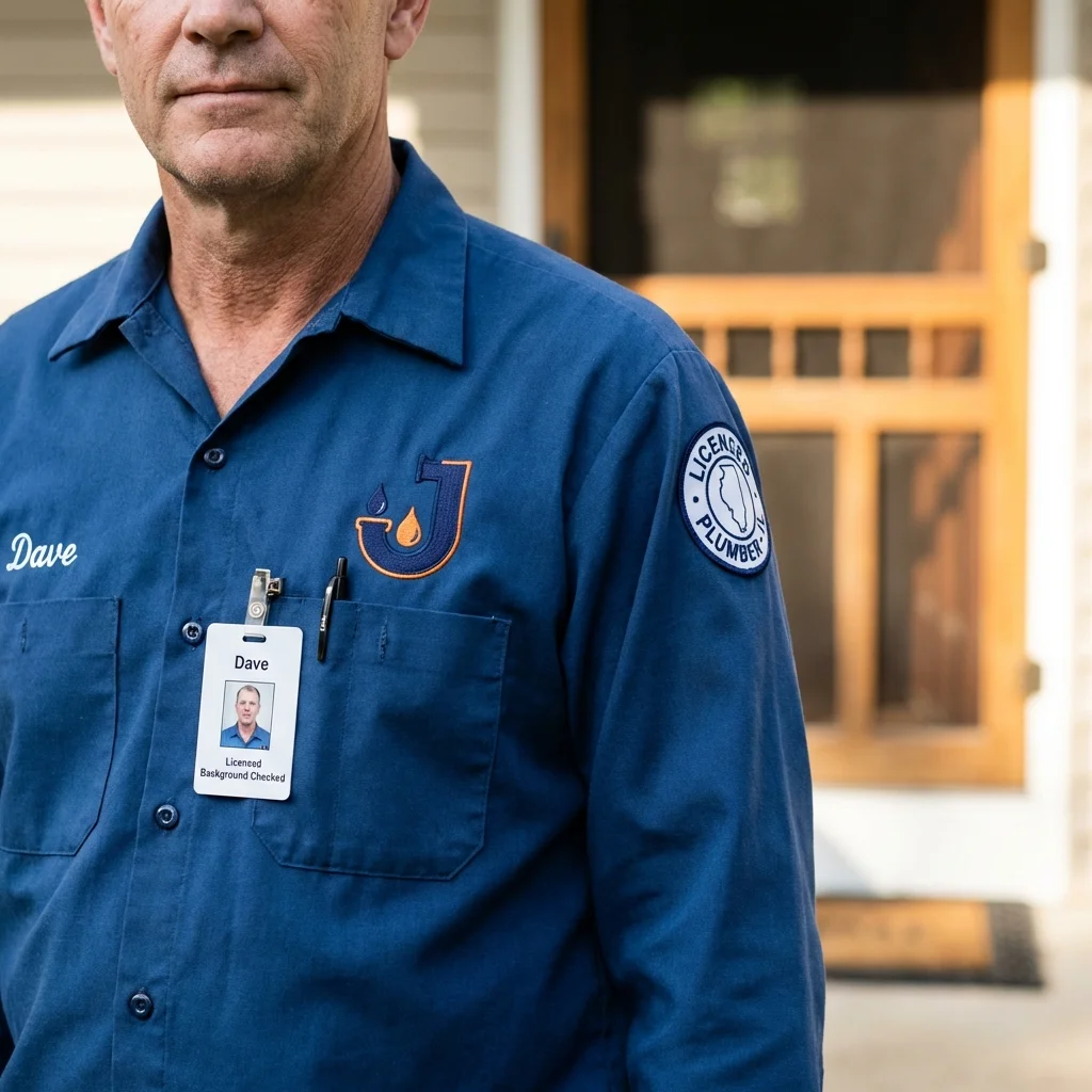 Licensed plumber showing ID badge in Lake Odessa, MI