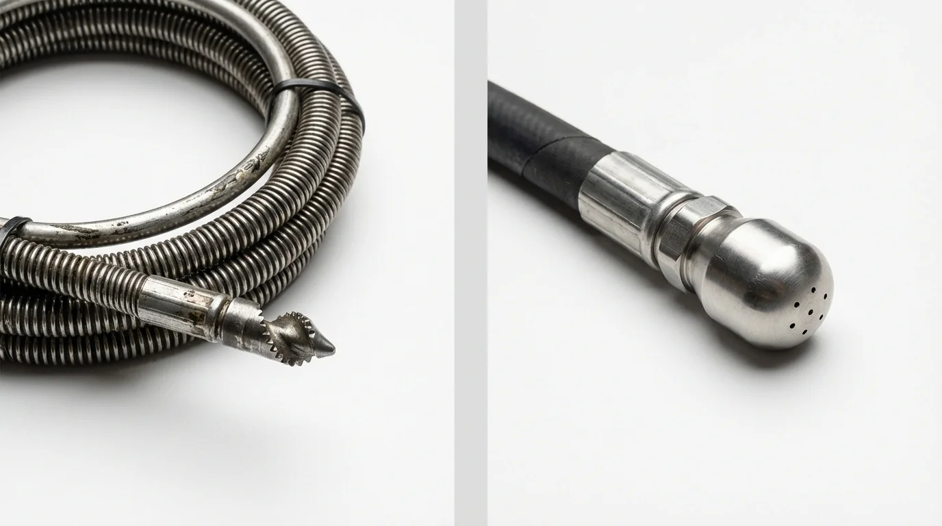 Drain snake cable and hydro jetting nozzle used for drain cleaning in Lake Odessa, MI