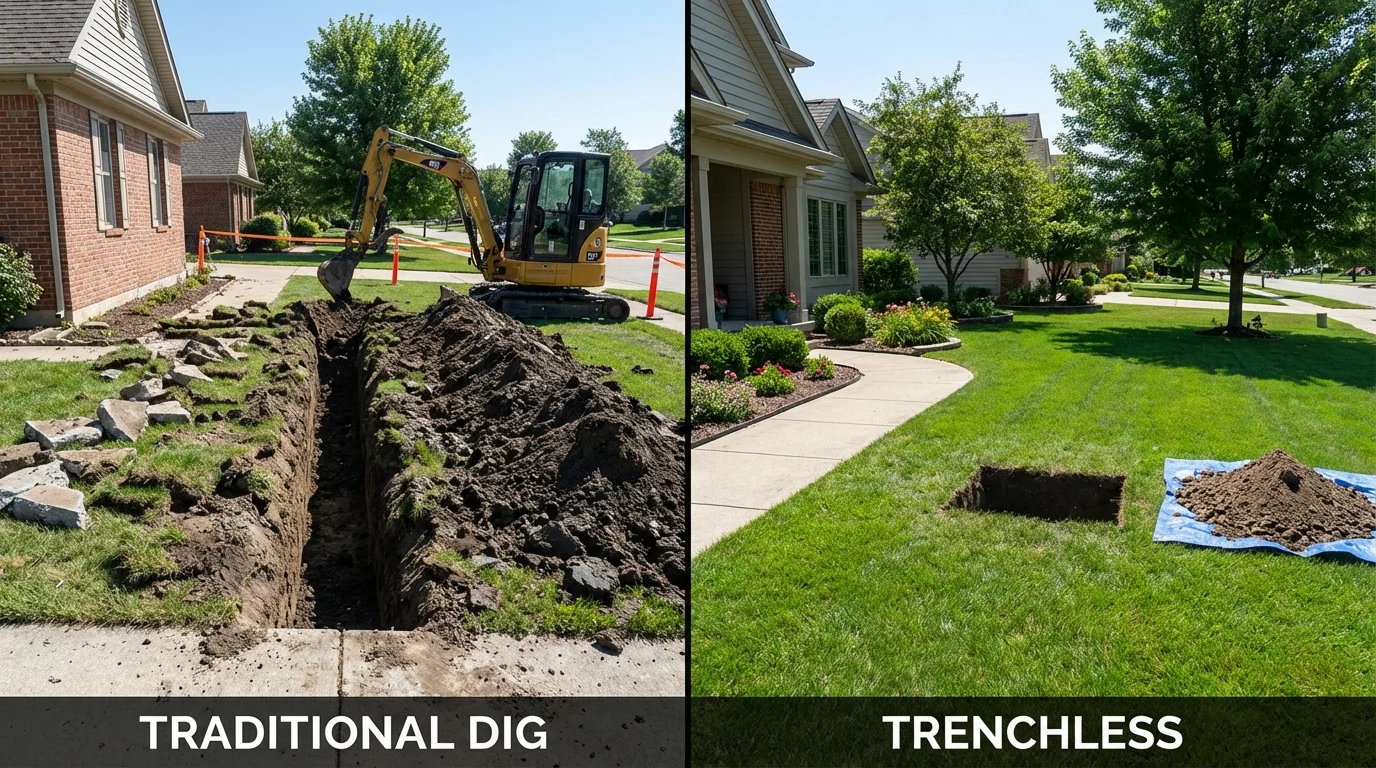 Trenchless sewer repair with minimal yard damage versus traditional excavation in Lake Odessa, MI